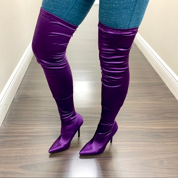 Purple satin over knee heel - Picture 5 of 6